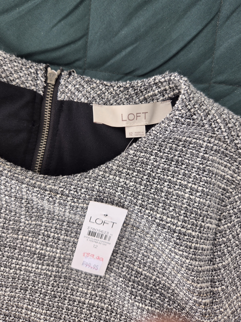 LOFT Women's Grey Tweed Dress - Black And White Size 12